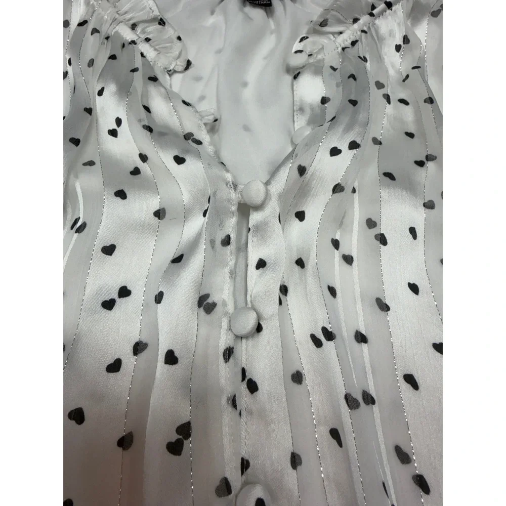 Tamara H Womens Heart Print Long Sleeve Smocked Waist Blouse Top‎ Size L